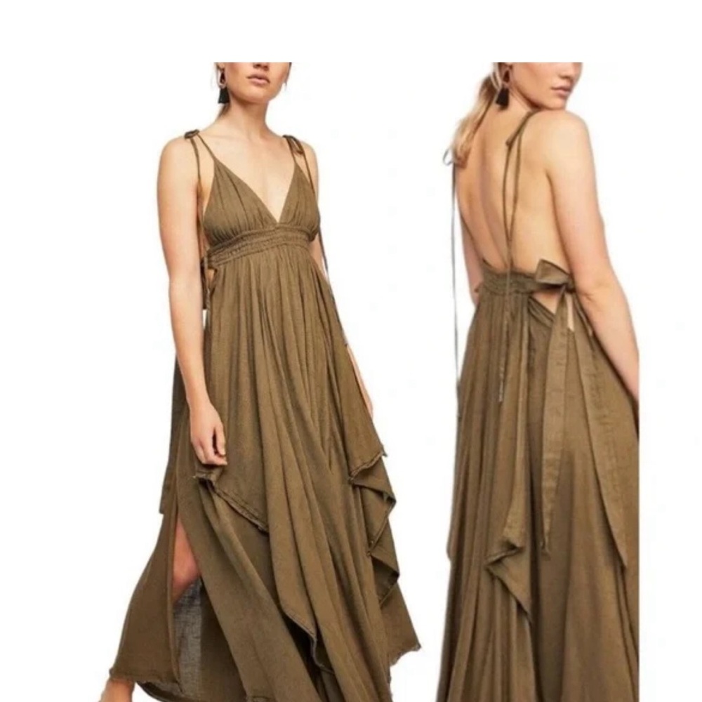 Free People Tropical Heat Maxi Dress RARE - Olive Green